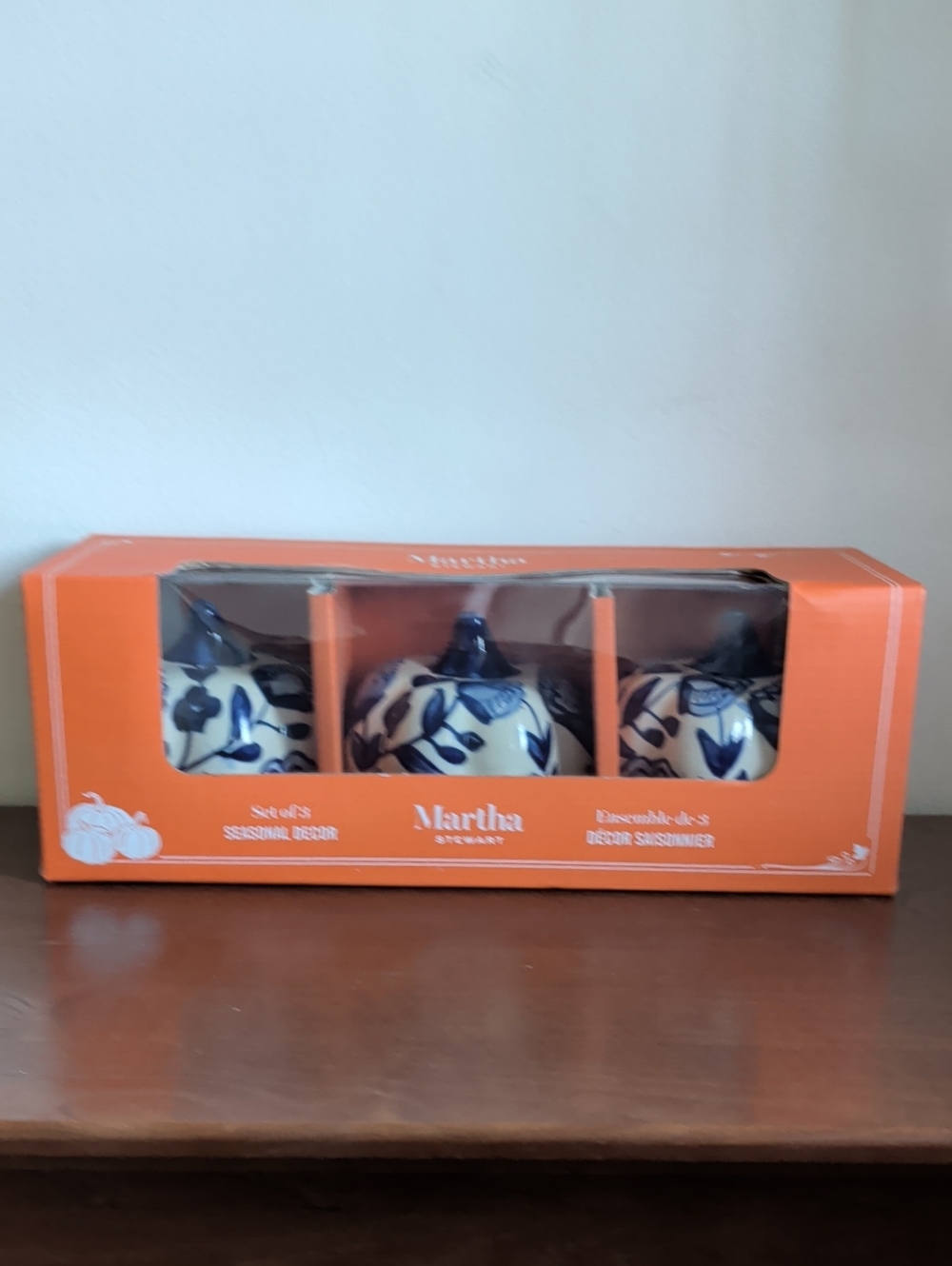 Martha Stewart Blue and White Ceramic Pumpkin Trio